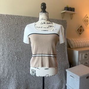 Elegant Women's Tan and White Knit Top